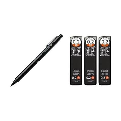 Pentel OrenzNero Mechanical Pencil, 0.2mm, PP3002-A with Pentel Ain 0.2mm 2B Lead Refills, 3 Pack, AMZ-XC2822B3P