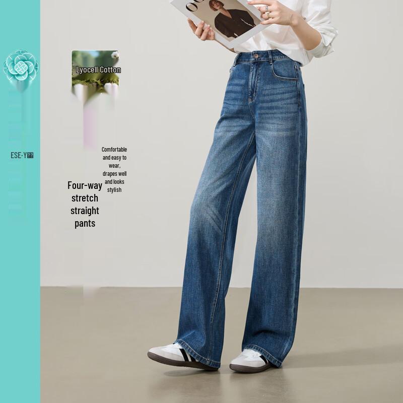 ESE-Y Women's Four-Way Stretch Lyocell Cotton Straight-Leg Jeans