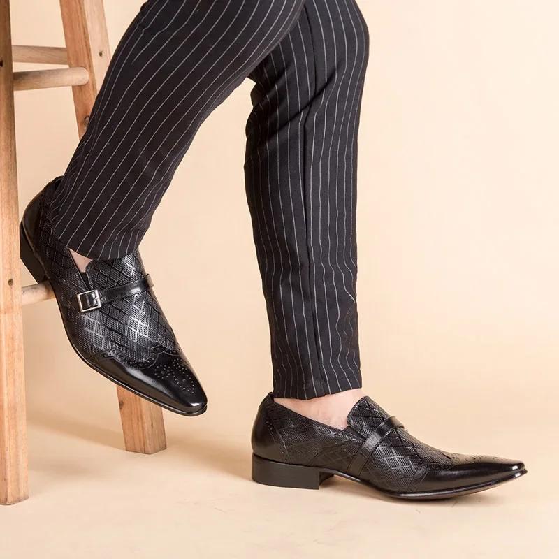 Męskie Skórzane Buty Biznesowe Klasyczne Męskie Biurowe Buty Wizytowe Szpiczaste Mokasyny 2025 But Towarzyski Męskie Oddychające Zapatos De Hombre