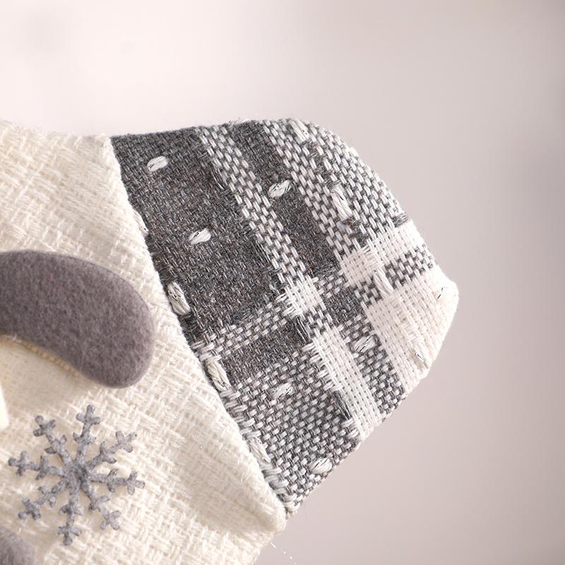 New Fabric Art Christmas Socks Grey White  Christmas Decoration Santa Claus Snowman Candy Gift Bag Christmas Tree Hanger