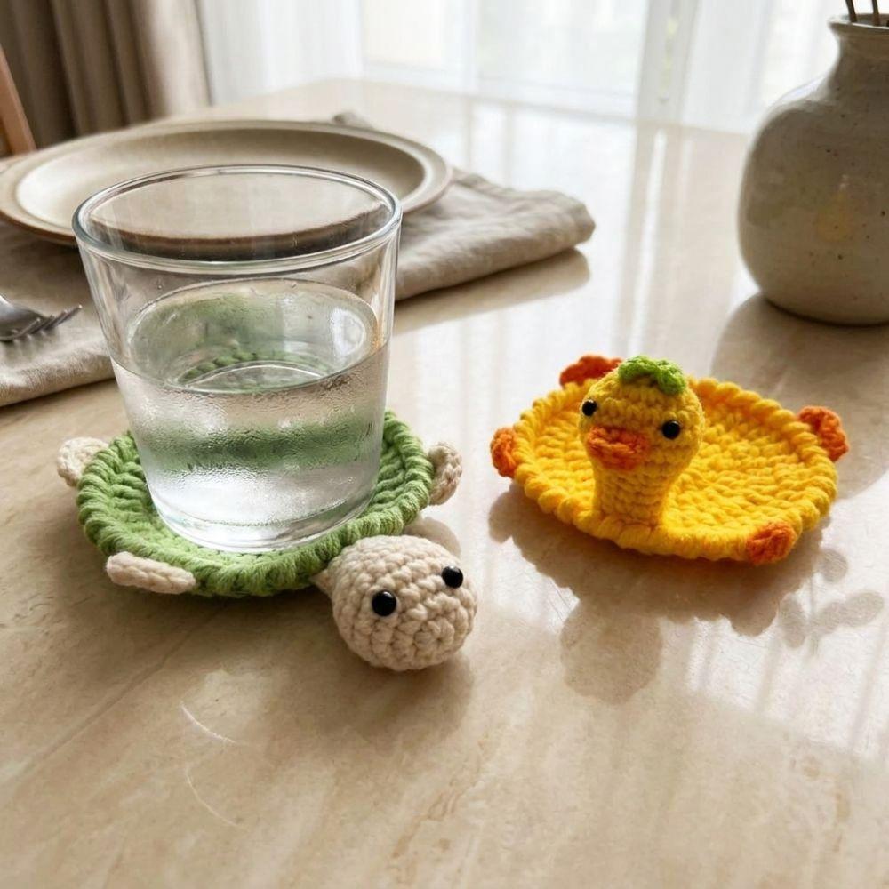 Heat Resistant Knitted Cup Mat Funny Insulation Pad Tableware Animal Drink Coaster Desk Decor