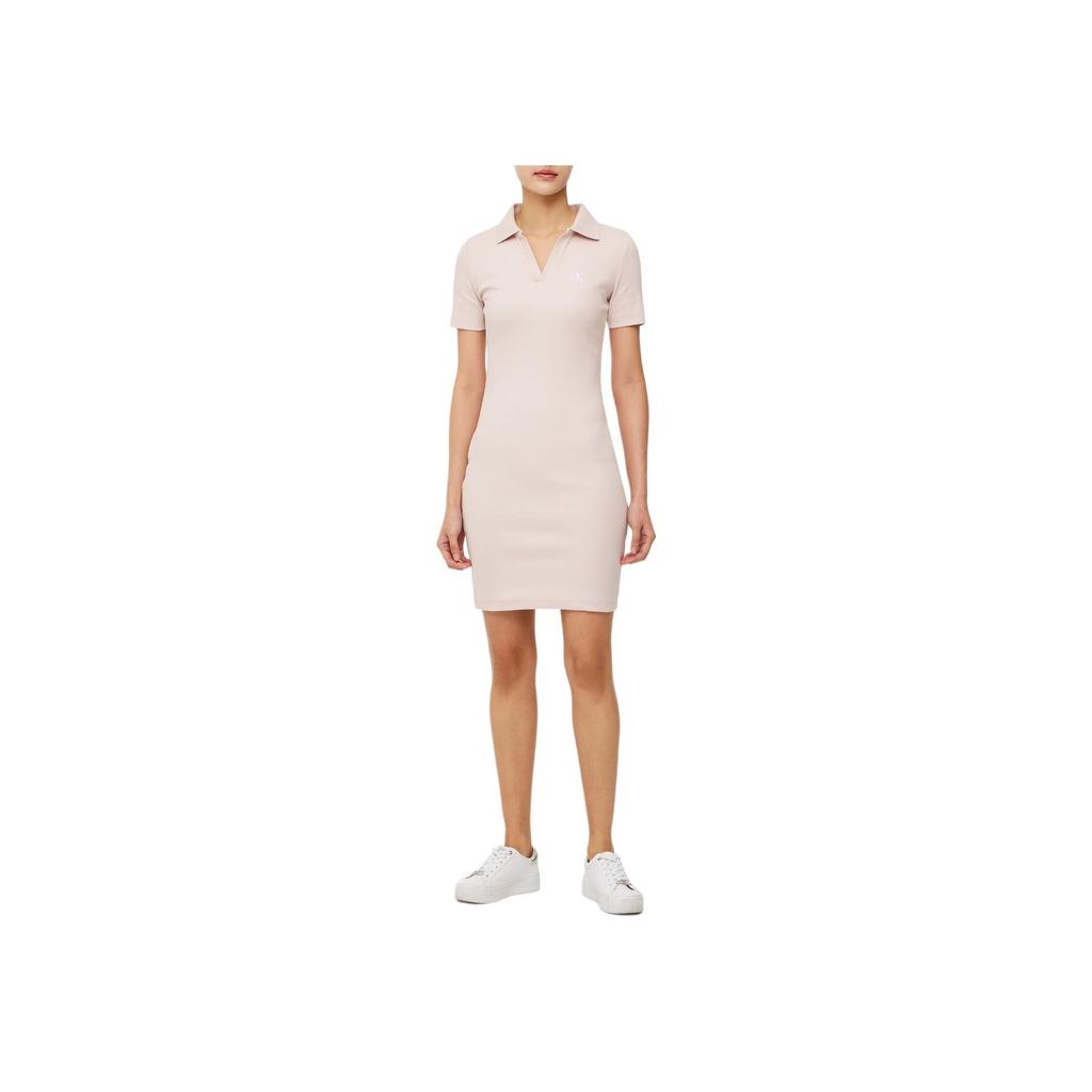 Calvin Klein Polo Neck Fitted Solid Color Short Sleeve Dress Women Dresses Pink J223724-TF6