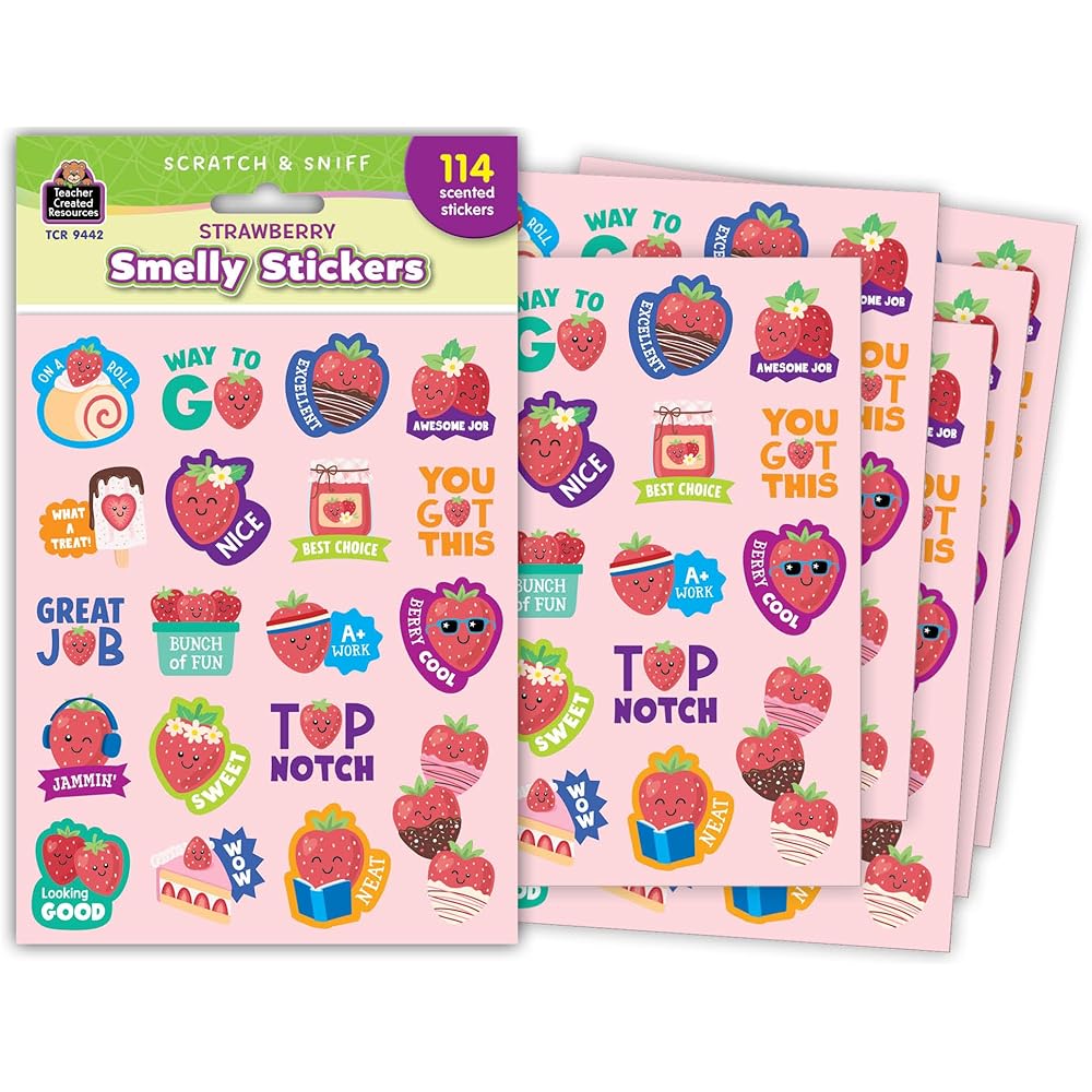 Teacher Created Resources Strawberry Smelly Sticker TCR9442 Fun Scented Design Classroom Reward Sticker 100 Pieces