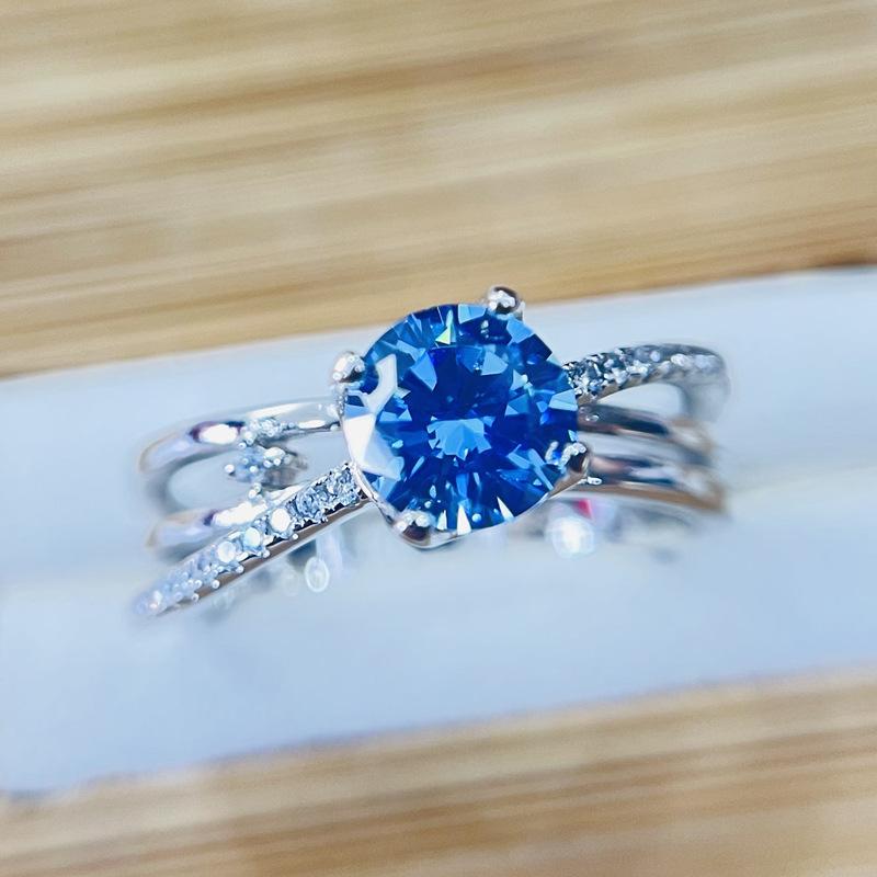

100% 18k Gold 1 Ct Bule Gemstone Diamond Rings Fine Jewelry for Women Luxury Gift 18k Gold Wedding Rings Promise Engagement 5