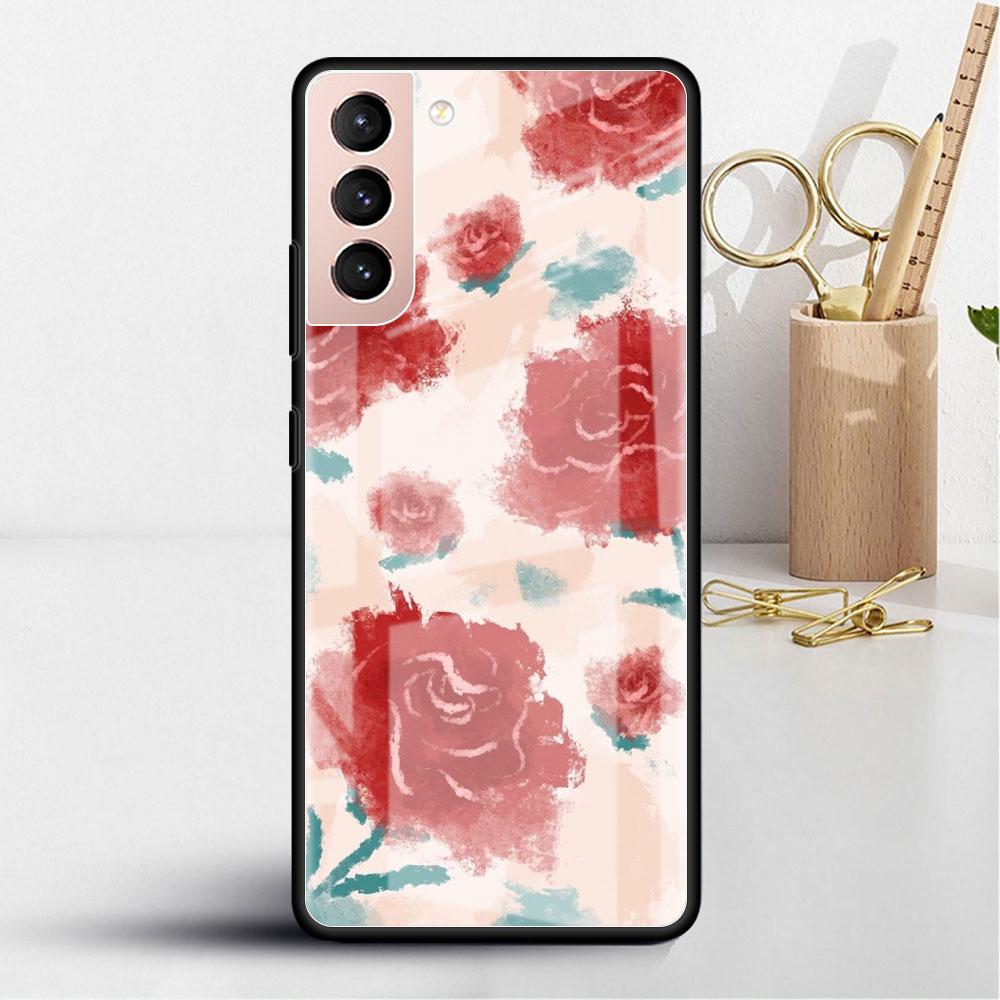 Flower Cute Glass Case For Samsung Galaxy S22 S20 FE S21 Plus Phone Cover S10 5G S9 Note 20 Ultra 10 Lite Shell