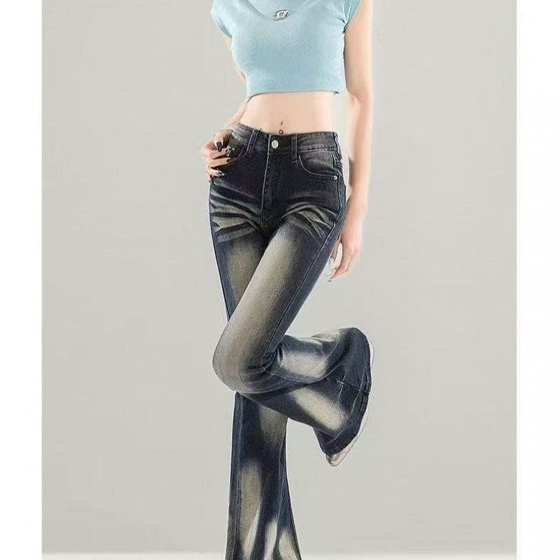 High-Waisted Flared Jeans Women Stretch Denim Trousers Retro Washed Slim Fit Wide Leg Cropped To Ankle Length XS