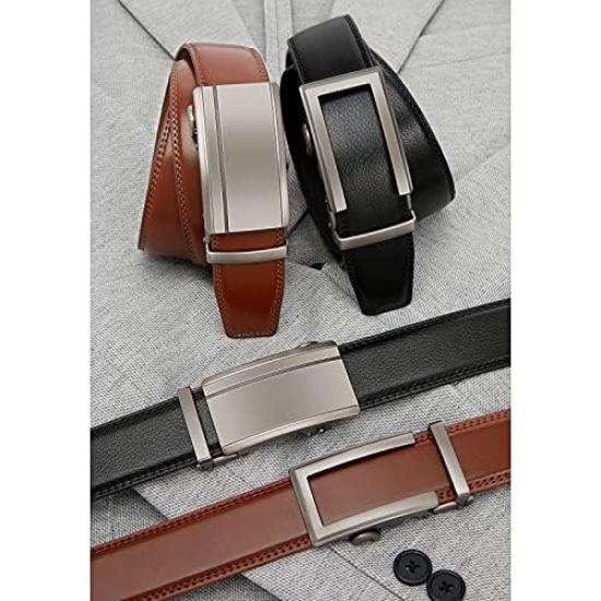 PlusZis Leather Ratchet Dress Big with Automatic Basic Black Gun Edge Adjustable Men's Belt, & Tall, Buckle, - Black. Waist 28"-68"
