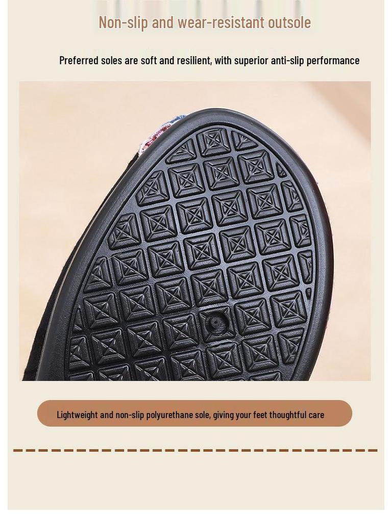 Warm Ethnic Style Embroidered Cotton Shoes – Soft-Soled Fur-Lined Comfort for Middle-Aged & Elderly