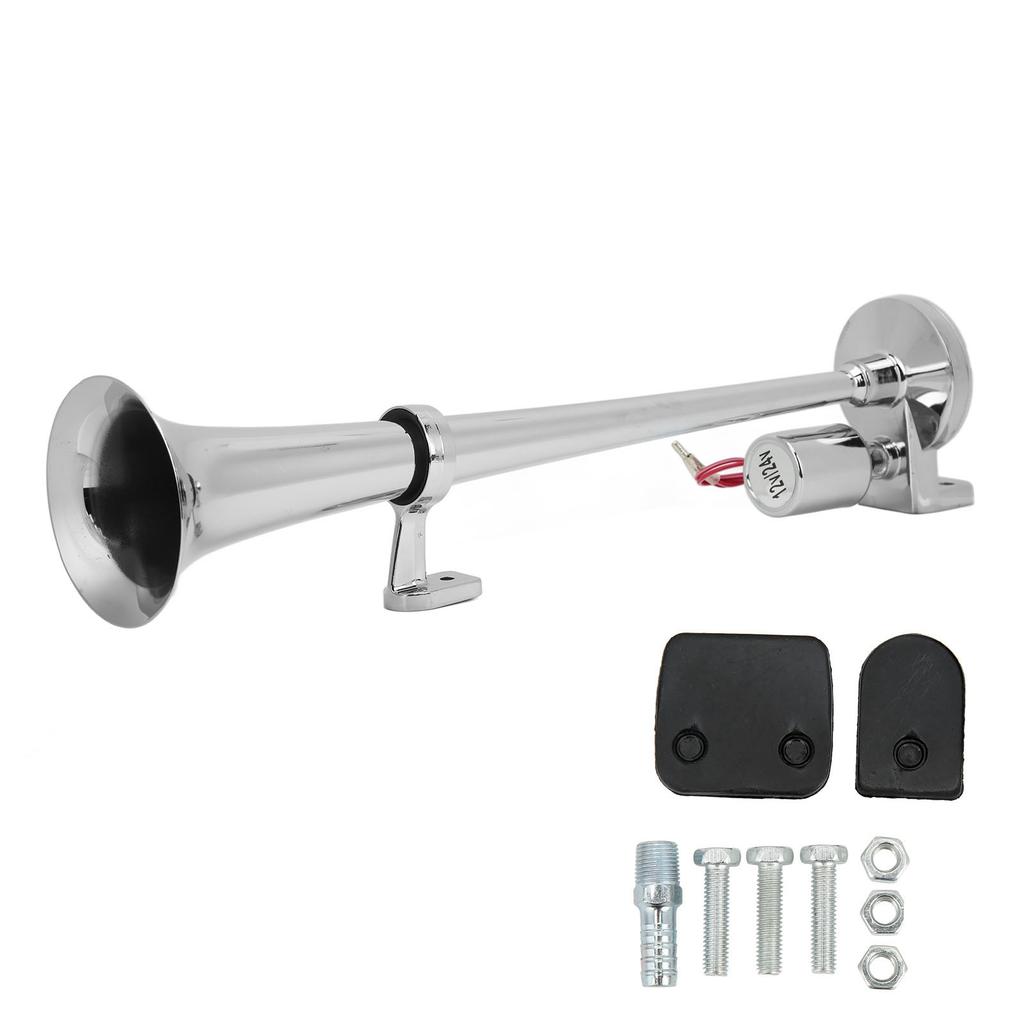 Electric Trumpet Horn 1 Tube for Train Car Boat Zinc Alloy Chrome Plating 135db 450mm 12V 24V