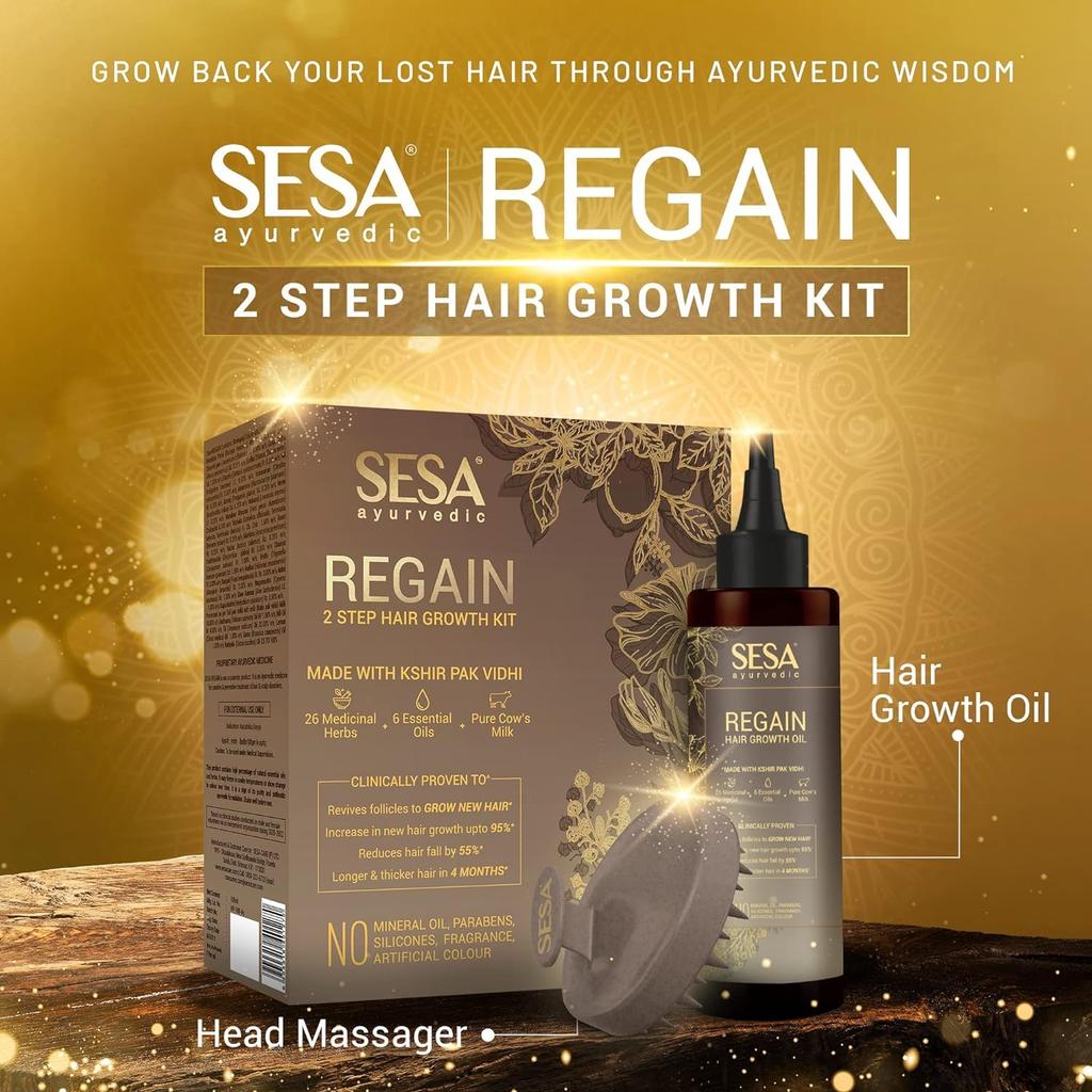 SESA Ayurvedic Rephase 2 Step Hair Oil Growth Kit With 26 Herbs And 6 Essential Oils Promotes Hair Growth Help Reduces Hair Fall With Massager Natu