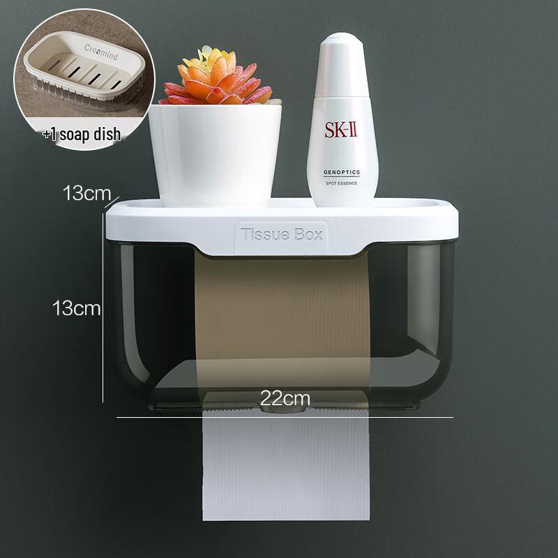Jiemengzhe Wall-Mounted Waterproof Bathroom Tissue Holder with Storage Shelf