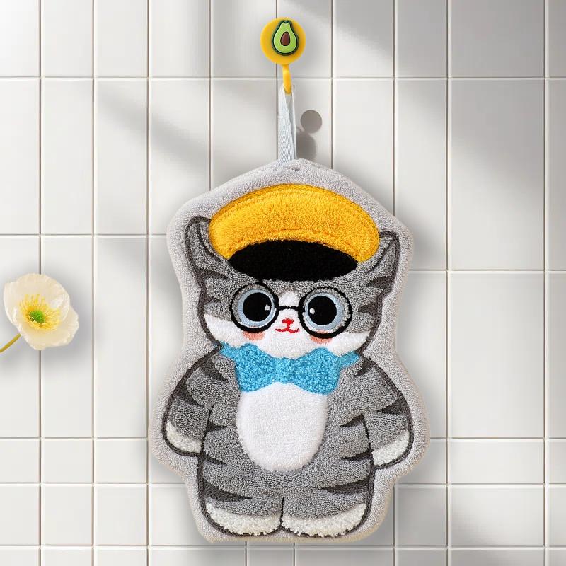 1/4 Stück Korallenfleece Katzenförmige Handtücher 4 Entzückende Kätzchen-Designs, Super Absorbent Schnelltrocknend Küchen-Badetücher, Nicht Fusseln Moderne Deko