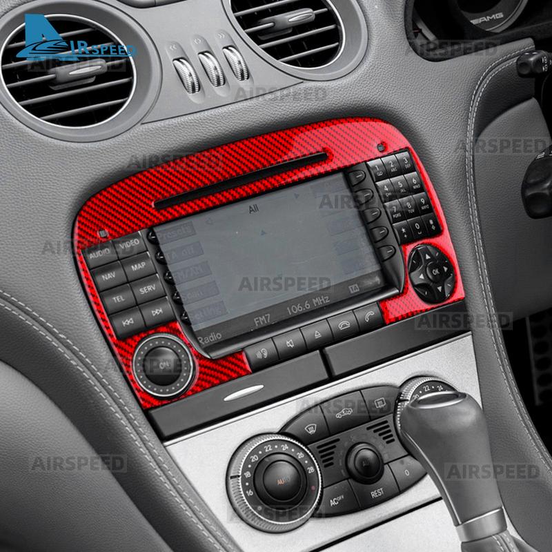 Real Soft Carbon Fiber Sticker For Mercedes Benz SL Class R230 2005 2006 2007 2008 2009 2010 2011 Car Central Control CD Panel
