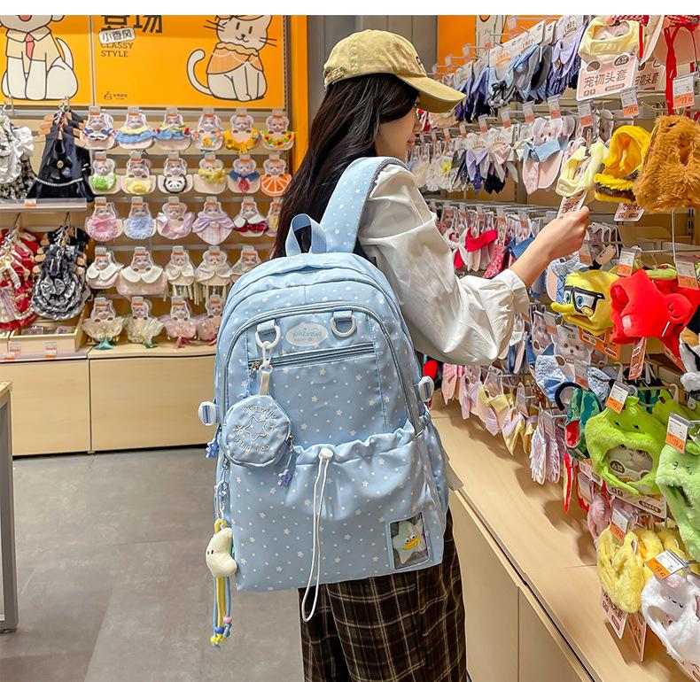 Schoolbag Large-capacity New Polka Dot Star Backpack Junior High School Student College Bag Women's Simple Versatile Leisure Travel Backpack