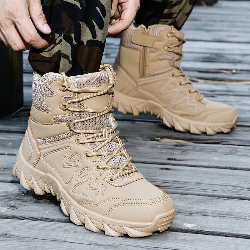 Fashion Men Tactical Boots Lace Up Military Army Boot Unisex Work Hiking Shoe Desert Waterproof Brand Climbing Shoe Male Ankle Size Plus