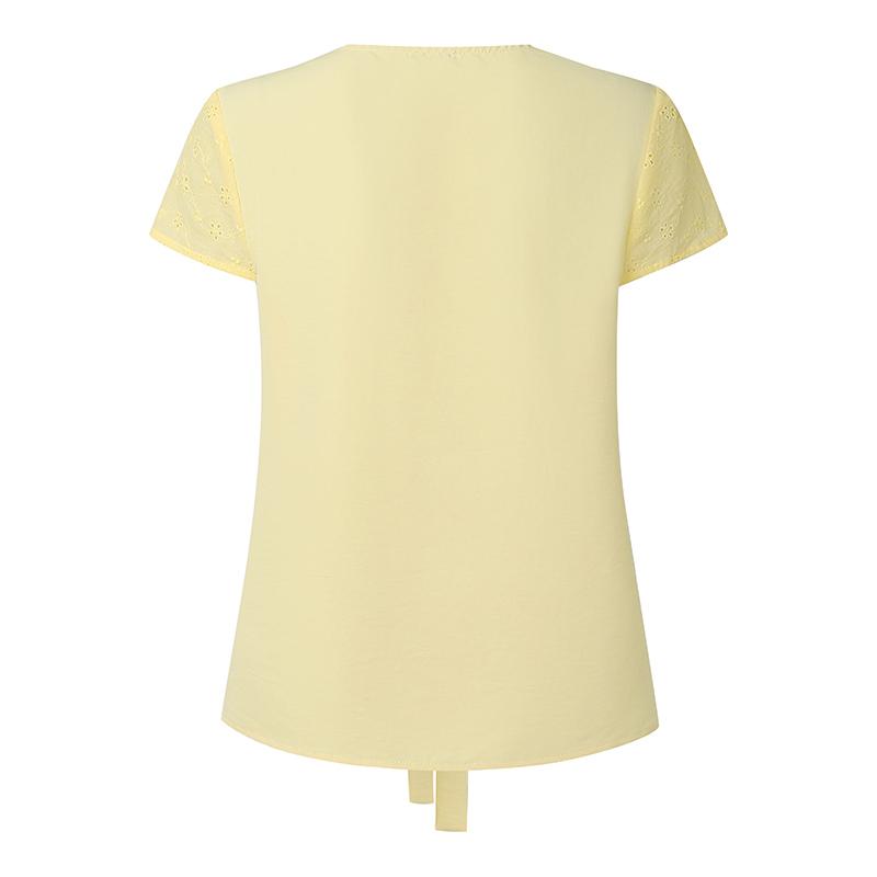 VONDA Women V Neck Short Sleeve Embroidery Buttons Up Crochet Lace Casual Blouse