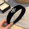 Women's French Floral Velvet Headband - Luxe Black Hair Accessory for Autumn/Winter