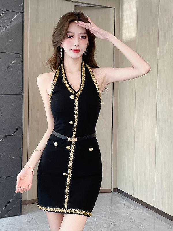 

Venus Halter Neck Little Black Slip Dress – New Money Style Extra Large
