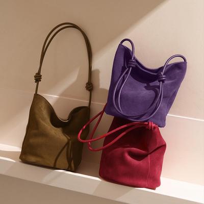 Hochmerzerisierte Matte Rindsleder Kordelzug Eimertasche - Retro Pendlerstil Echtes Leder Damenhandtasche mit großem Fassungsvermögen