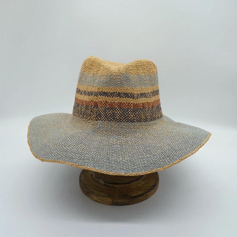 

01909-2508751 summer Korea Orders mint green Handmade paper straw fedoras cap men women leisure panama hat head size 57cm