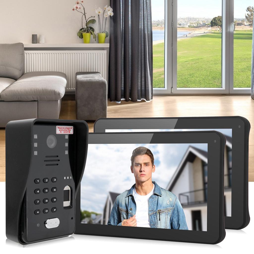 9in Video Doorphone Wired Wifi 2 Monitors Fingerprint Password IC Card Remote Access Control