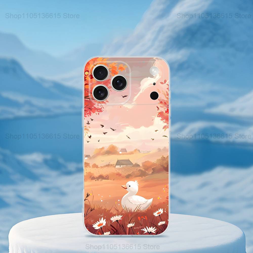 

Cute Art Duck Cartoon Phone Case For iPhone 16,15,14,13,12,11,17 Pro,Max,Plus,X,XS,XR,SE,Mini Transparent Soft Cover iPhone17pro