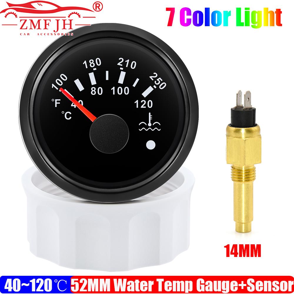 7 Color LED 52MM Water Temperature Gauge + Water Temp Sensor 12MM,14MM,16MM,17MM,21MM for Marine Boat Yacht Car Flash Warning