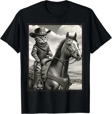 Katze Cowboy Lustige Katzen Kätzchen Reiten Pferd Cowboyhut T-Shirt