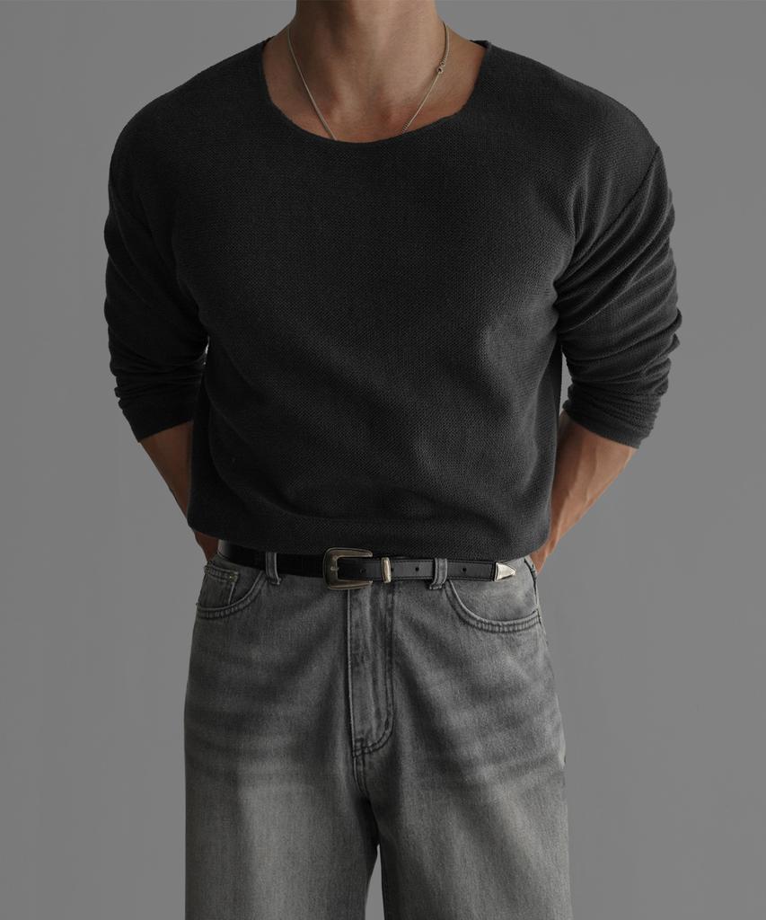 Baulopeulodeogteu Cotton Boat Neck Knit Tee [Charcoal]