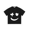 Black T Shirt with White Brush Stroke Smile Face Print for Casual Wear