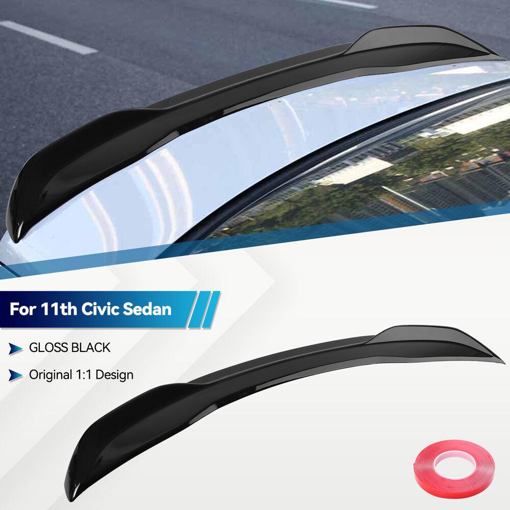 For Honda Civic 2022 2023 2024 4Dr Si Factory Style Trunk Spoiler Wing GLOSS BLACK / Carbon Fiber Color Sports Blade Tail Wing