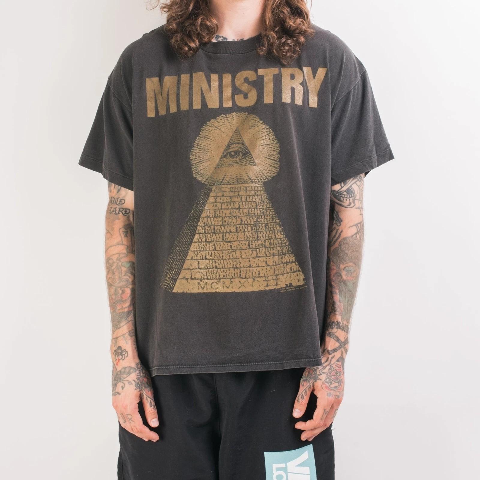 

1991 Ministry Band Graphic Charcoal short sleeve Unisex T-shirt Vtg S-5XL WA4845 Unisex T-Shirt XXXXL