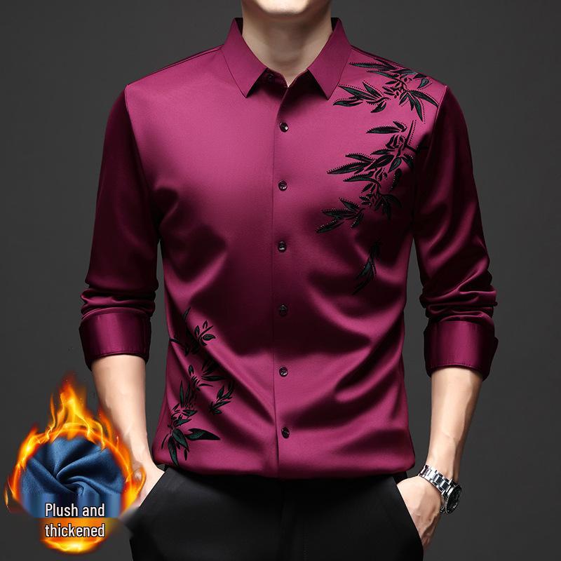 

Мужская эластичная рубашка на флисовой подкладке в китайском стиле - Бесшовная, Не мнущаяся, Теплая, С длинным рукавом, С лацканами 2XL