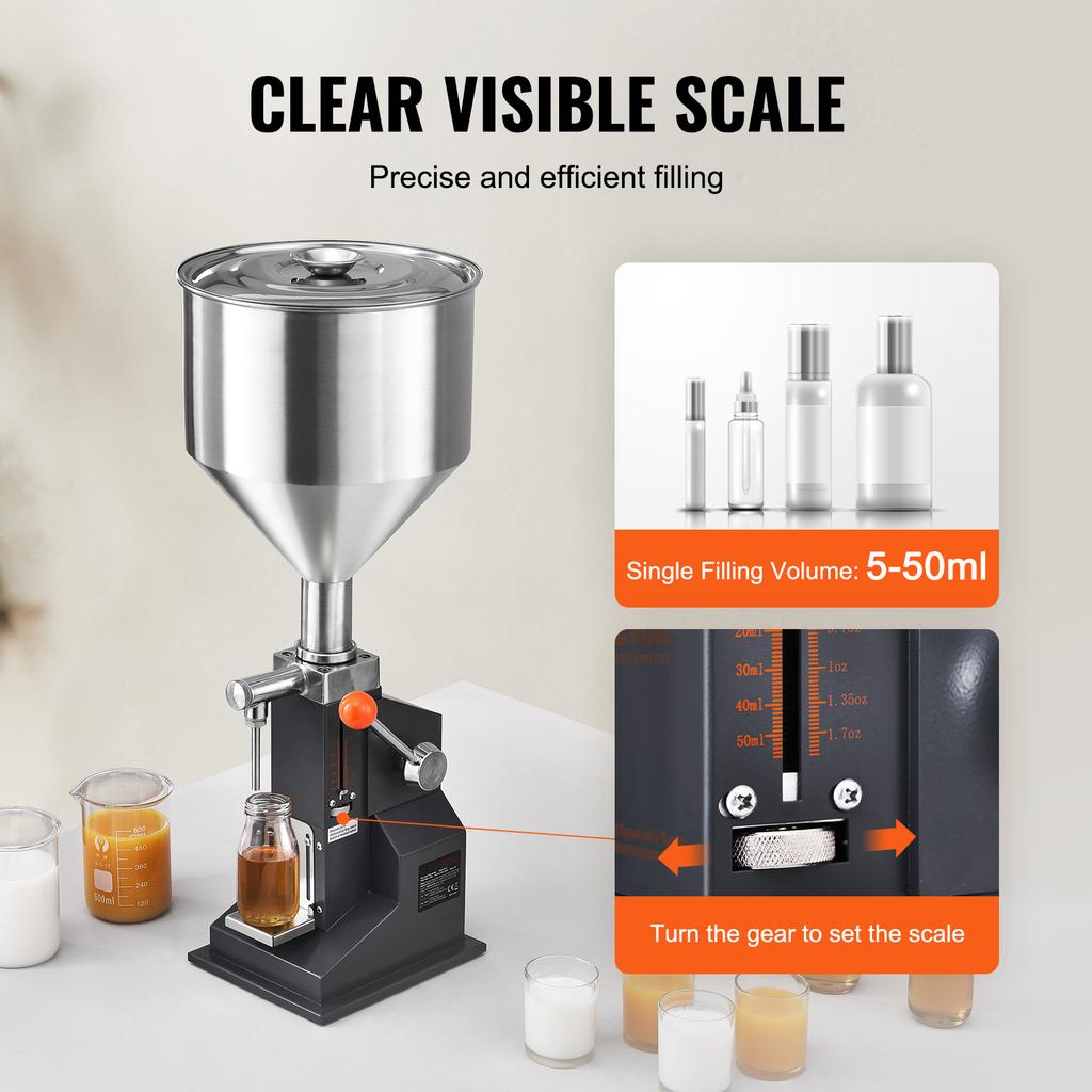SucceBuy 5-50/100ml A03 Manual Paste Liquid Filling Machine Bottle Liquid Filler with Pedal for Water Juice Cosmetic Milk Oil