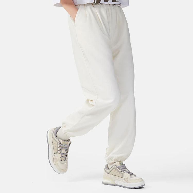 Li Ning Solid Color Logo Cuffed Loose Casual Pants Women Pants Off-White AKXS122-2