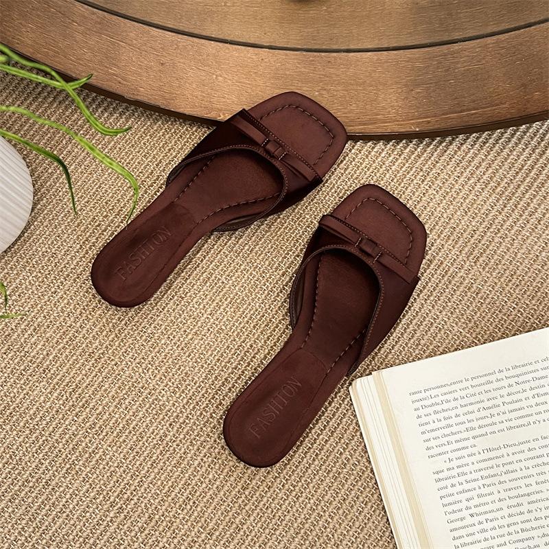 Silver Slope Heel Small Cool Slippers Fairy Shoes New Summer Fashion Outer Wear Low Heel Niche Sandals