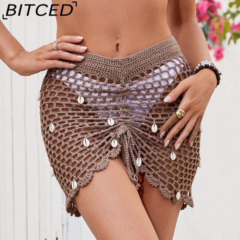 BITCED Beachwear Crochet Skirt Sexy Bikini Skirt Shell-Embellished Skirt Sheer Skirt