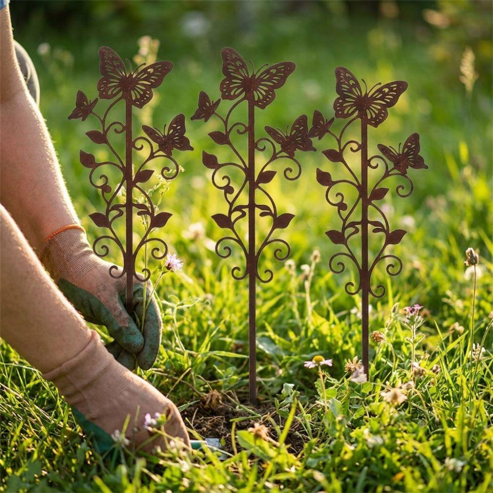 Wrought Iron Metal Butterfly Garden Stake Cutout Butterfly Vintage Style Rustic Yard Art Stake Weatherproof Rust-Resistant