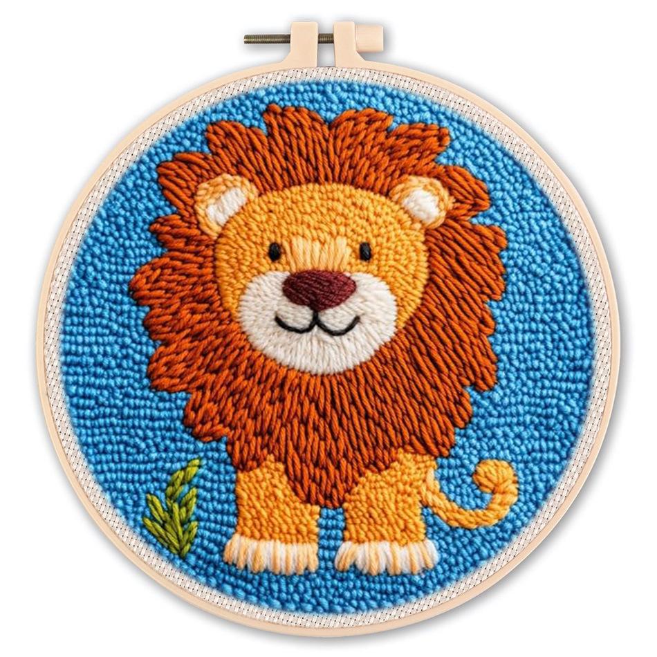 

DIY Punch Needle Kits for Beginners Cute Animal with Hoop Embroidery Punch Needle Starter Craft Set Giraffe Festival Gift 20*20cm