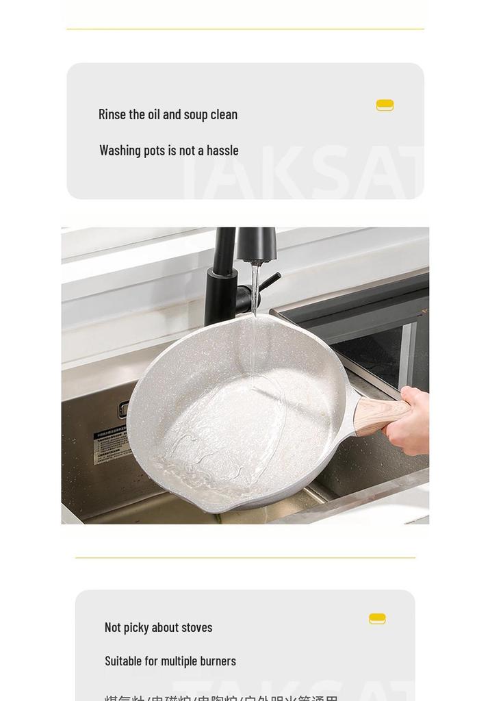 Maifan Stone Non-Stick Shallow Frying Pan, Flat-Bottomed, Oil-Free, Die-Cast, Multi-Stove Compatible for Household Use.