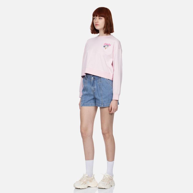 Evisu SS24 Lucky Cat And Family Flower Logo Print Long Sleeve T-Shirt Women tops Pink 2ESHTW4TL4031CPCT