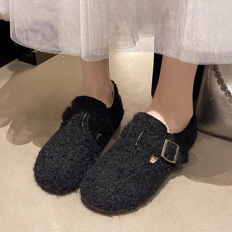 Retro fleece women's shoes, new autumn and winter beanie shoes, fleece warm fluffy cotton shoes