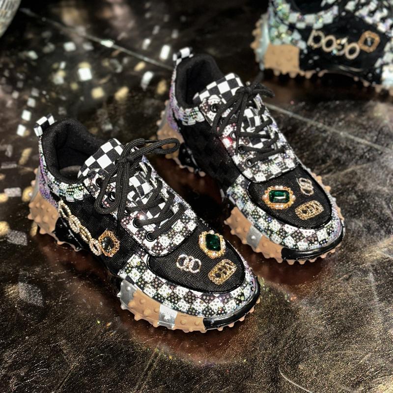

Party Queen Shoes Rhinestone Womens Sneaksers Luxury Diamond Breathable Non-slip Casual Thick Bottoms Sports Shoe Muje 35