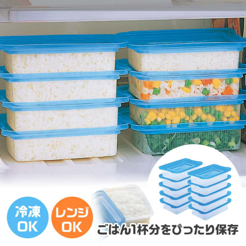 Freezer Storage Containers [Made in Japan, Set of 10] Grooved, for Frozen Rice, Microwaveable, Store in Small Portions with the Lids on | Ideal for Fr