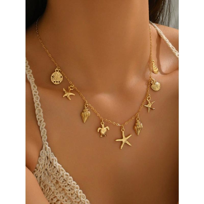 1 pezzo Collana con Ciondolo Stella Marina, Conchiglia, Tartaruga Stile Boemo Casuale, Adatta per Vacanze al Mare, Viaggi, Feste, Abbigliamento da Sera