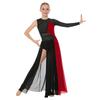 Kids Girls Stage Performance Dress: Back Invisible Zipper Color Block Mesh Patchwork Side Split with Shiny Rhinestones for Lyrical Dance