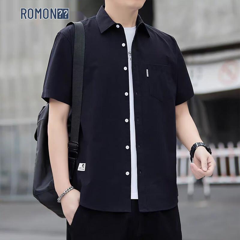 ROMON Men s Loose Fit Short Sleeve Casual Cotton Shirt with Pocket 3XL