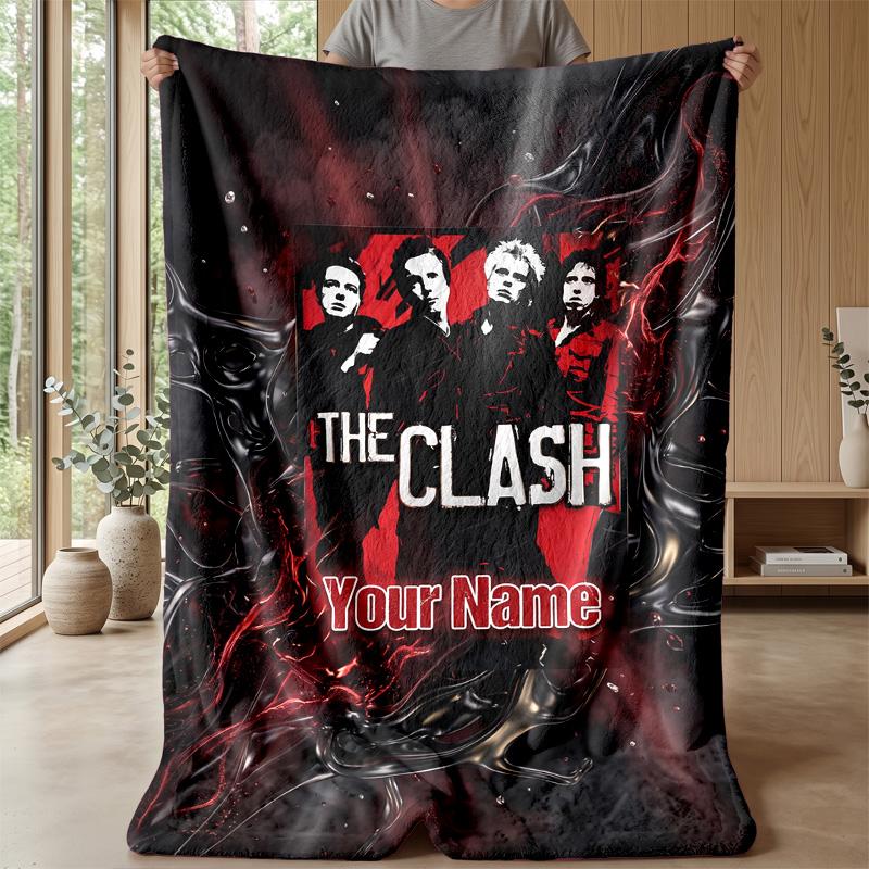The Clash Custom Flannel Throw Blanket Print Your Name Text Soft Warm Blanket Holiday Present