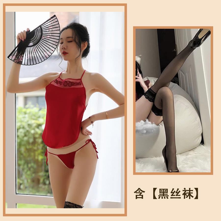 New Sexy Underwear Women's Uniform Embroidered Ice Silk Strap Classical Sexy Belly Pocket Sling Women