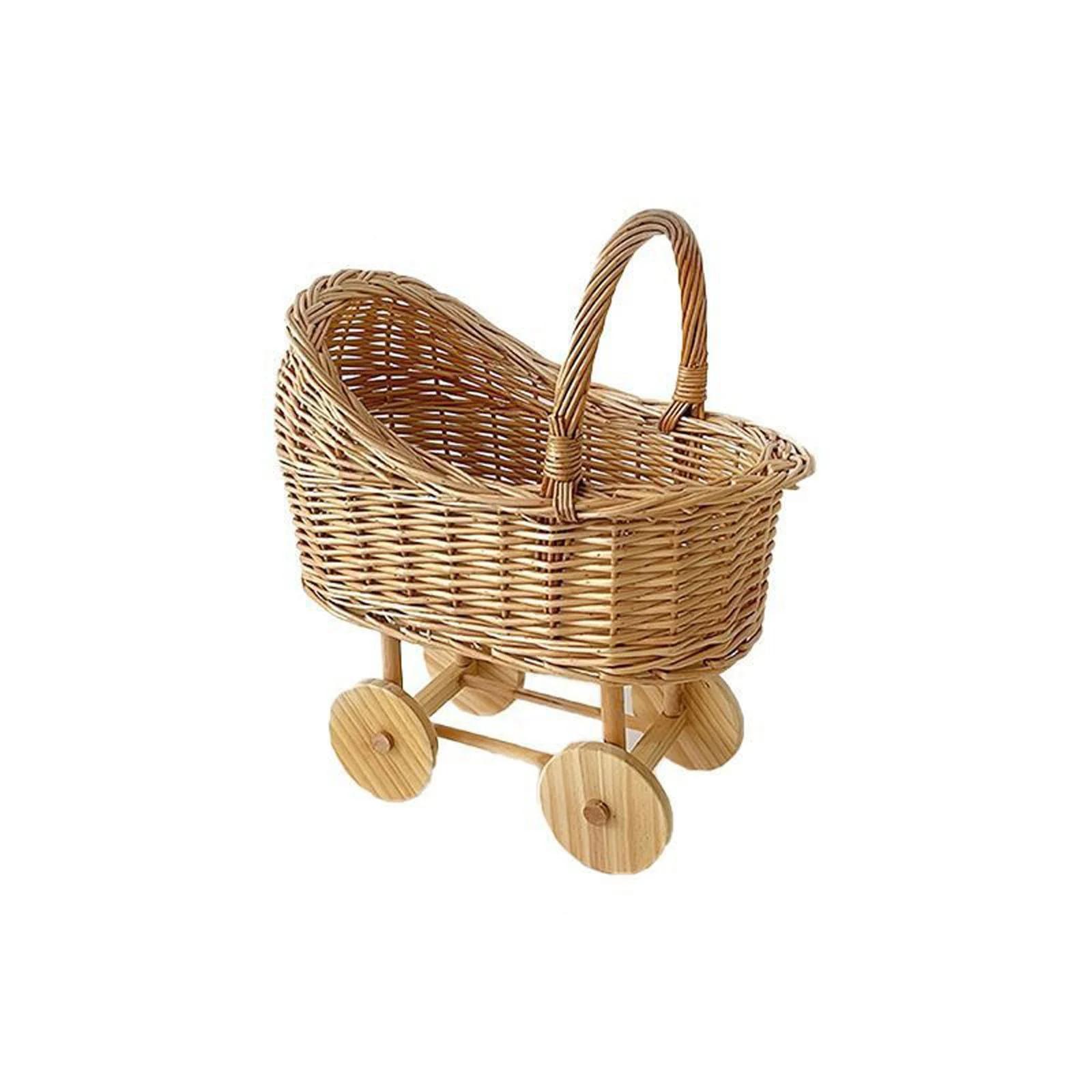 

Rattan Stroller-Shaped Flower Basket – Decorative Woven Design With Handle, For Flower Girl, Wedding/Shower Events One Size